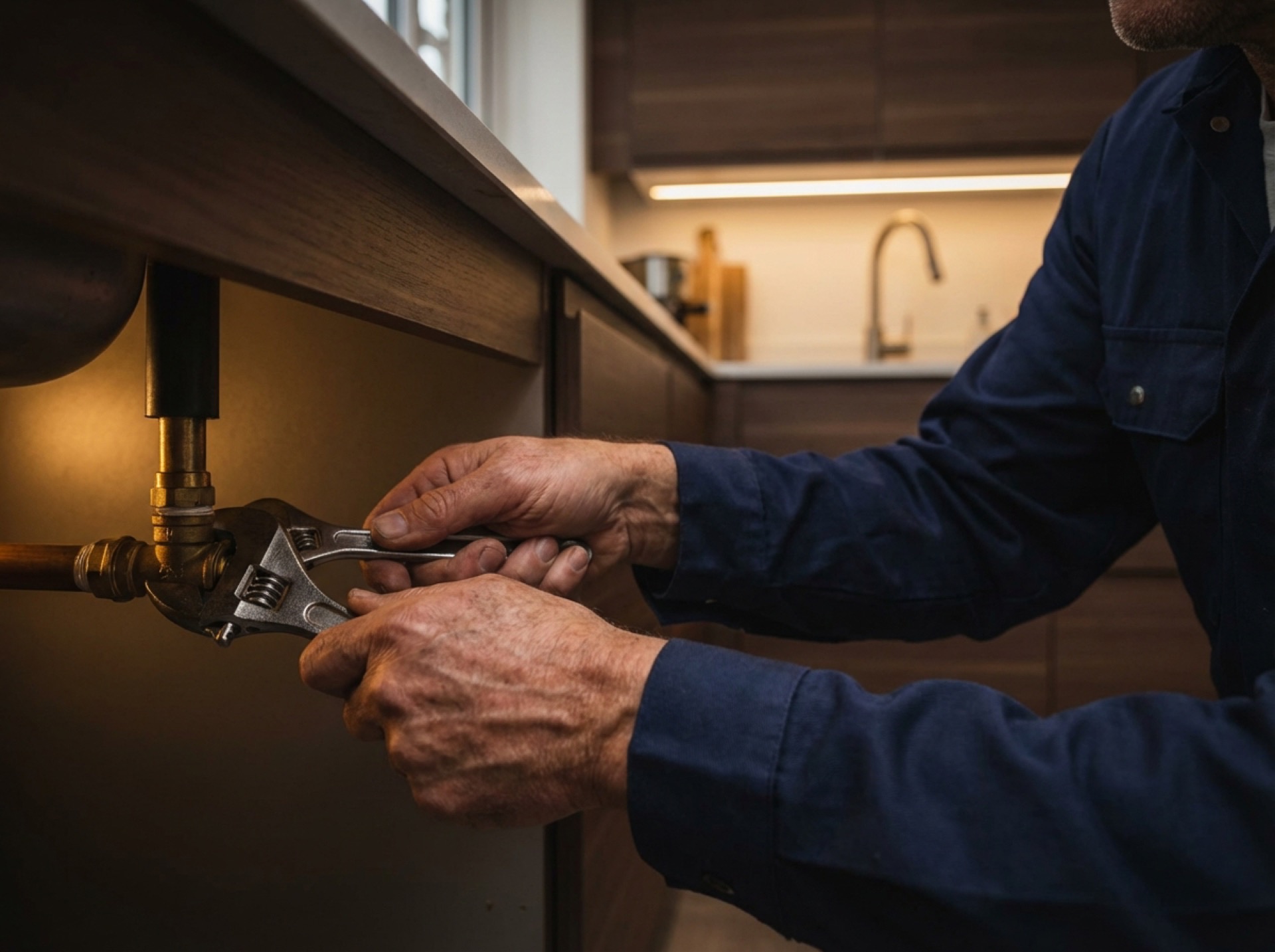 Professional plumber at work